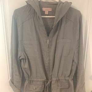 Hooded lightweight grey drawstring jacket
